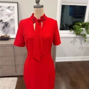 Badgley Mischka Vibrant Red Tie Neck Dress